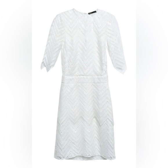 Maje Rosalba Ivory Chevron Lace Mini Dress - Little White Dress - multiple sizes - Picture 6 of 8